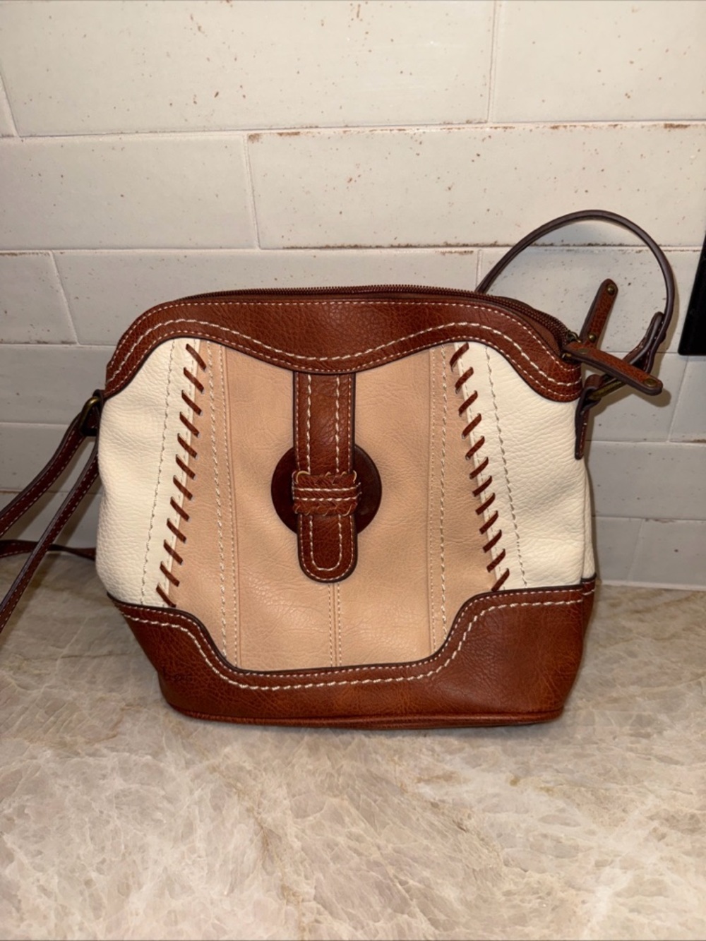 BOC Two-Tone Leather Shoulder/Crossvody Bag Cream, Taupe & Brown